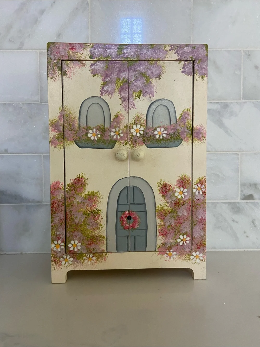 Hand-Painted Cream and Gray Kids Jewelry Armoire